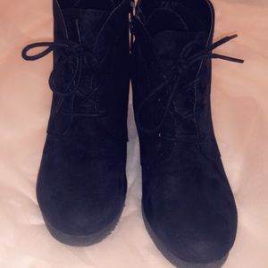 Faux-suede Ankle Booties Black